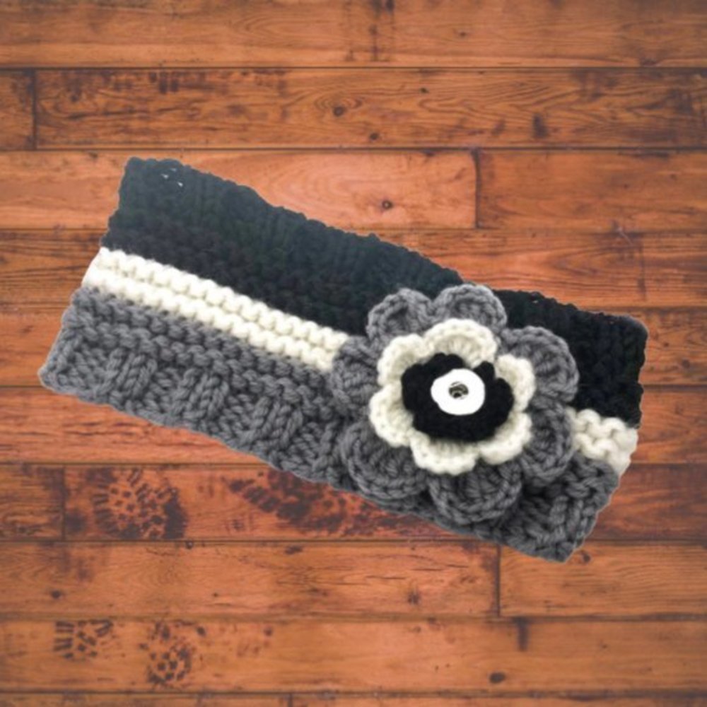 Black, Gray, White Snap Button Headband